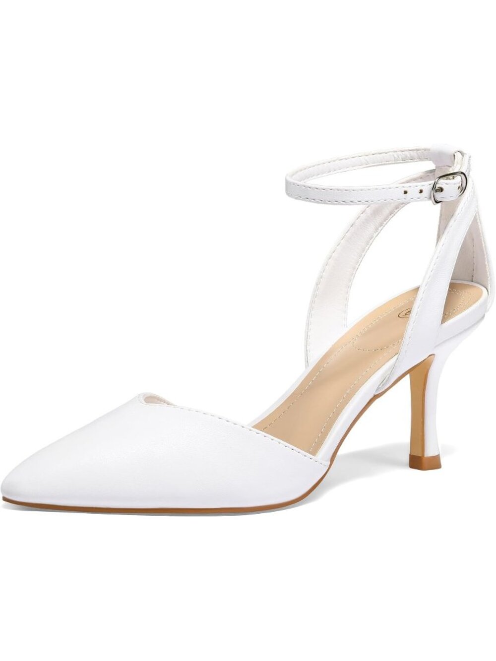 Women's White Pu Closed Toe Kitten Heels Comfortable Pumps Party Dressy Shoes